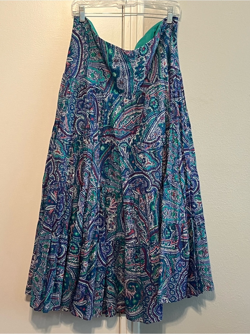 Vintage 90’s Lauren Ralph Lauren Blue Paisley Print Maxi Skirt Size XL